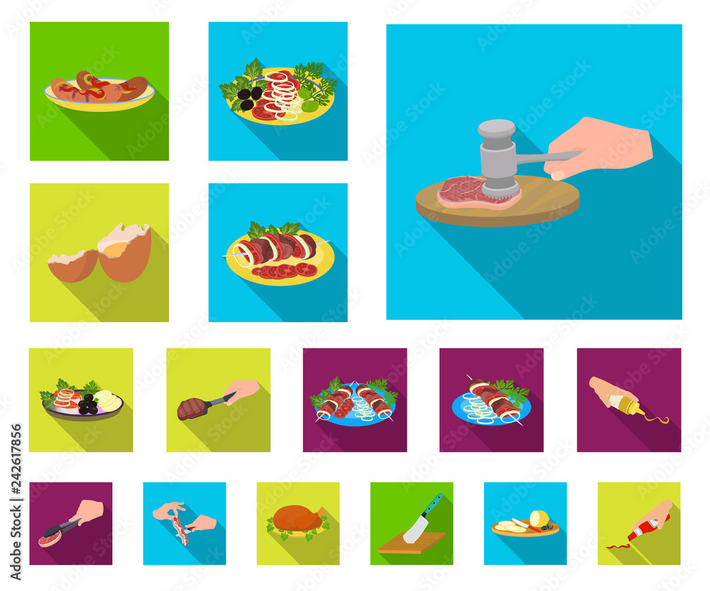 Cooking food flat icons in set collection for design. Kitchen, equipment and tools vector symbol stock web illustration. Cooking food flat icons in set collection for design. Kitchen, equipment and tools vector symbol stock web illustration.