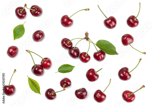 Cherry fruit isolated on white background. Top view