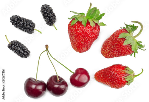 Cherry, mulberry and strawberry isolated on white