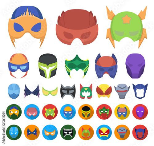 Carnival mask cartoon,flat icons in set collection for design.Mask on the eyes and face vector symbol stock web illustration.