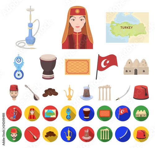Turkey country cartoon,flat icons in set collection for design.Travel and attractions vector symbol stock web illustration.