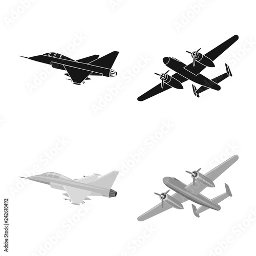 Isolated object of plane and transport logo. Collection of plane and sky vector icon for stock.
