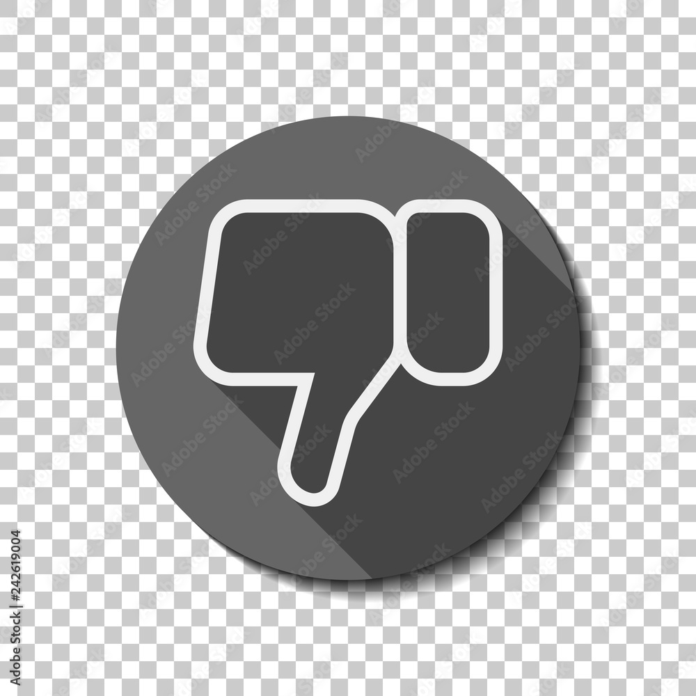 Hand with thumb down, dislike. Linear outline icon. flat icon, long shadow, circle, transparent grid. Badge or sticker style Hand with thumb down, dislike. Linear outline icon. flat icon, long shadow, circle, transparent grid. Badge or sticker style