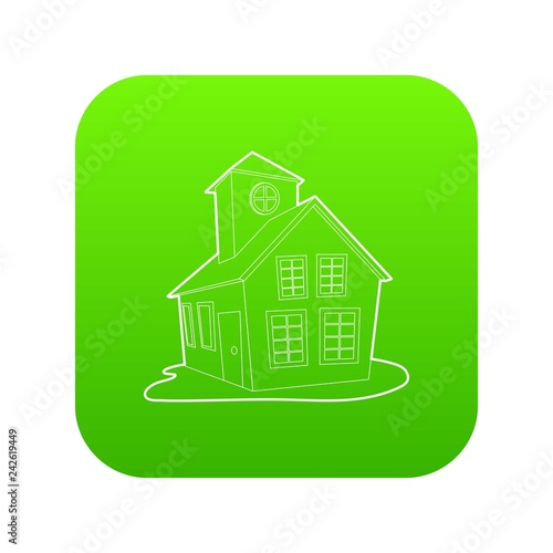 Colored house icon green vector isolated on white background