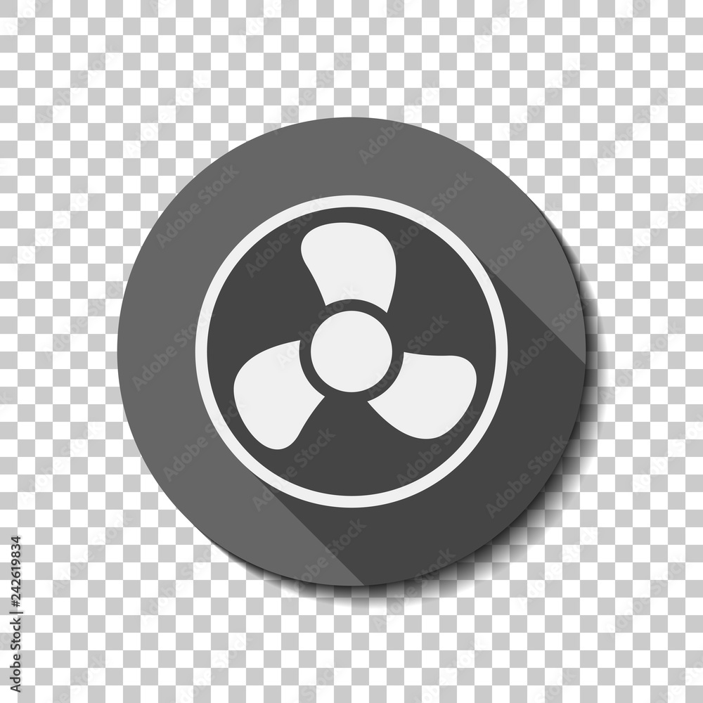 Simple fan or cooler, icon in circle. flat icon, long shadow, circle, transparent grid. Badge or sticker style Simple fan or cooler, icon in circle. flat icon, long shadow, circle, transparent grid. Badge or sticker style