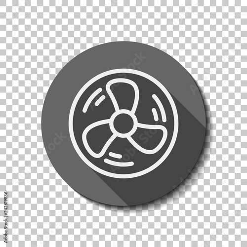 Simple fan or cooler, outline linear icon in circle. flat icon, long shadow, circle, transparent grid. Badge or sticker style