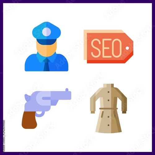 4 gun icon. Vector illustration gun set. coat and revolver icons for gun works