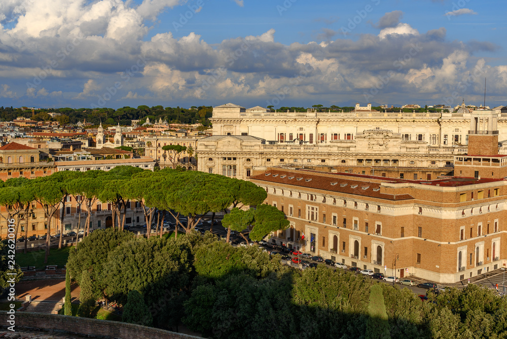 View of Rome from Castel Sant'Angelo or castle of Holy Angel. Italy