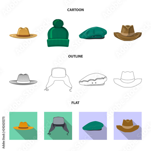 Vector design of headgear and cap sign. Set of headgear and accessory vector icon for stock.