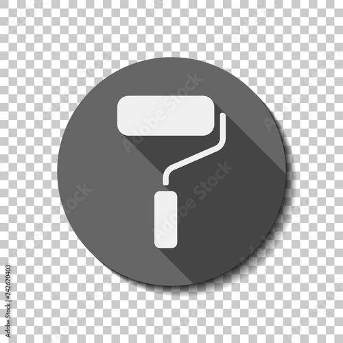 Paint roller, paintbrush icon. flat icon, long shadow, circle, transparent grid. Badge or sticker style
