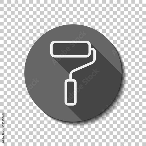 Paint roller, paintbrush, outline linear icon. flat icon, long shadow, circle, transparent grid. Badge or sticker style