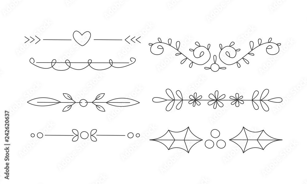Hand drawn line borders set, decorative design elements, text dividers vector Illustration Hand drawn line borders set, decorative design elements, text dividers vector Illustration