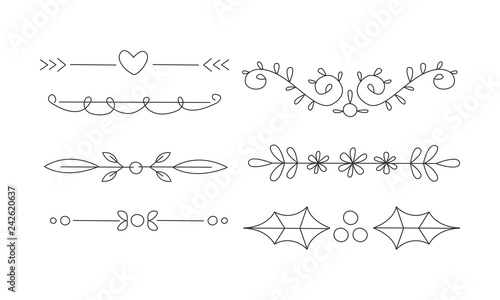 Hand drawn line borders set, decorative design elements, text dividers vector Illustration