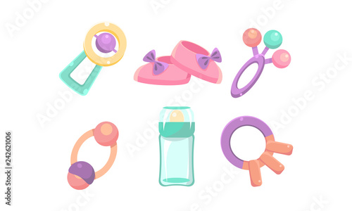 Baby care icons set, nursery accessories, baby shower and newborn concept vector Illustration