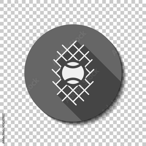 Tennis ball and grid, sport game icon. flat icon, long shadow, circle, transparent grid. Badge or sticker style