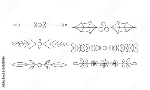 Collection of hand drawn line borders, retro decorative design elements, text dividers vector Illustration