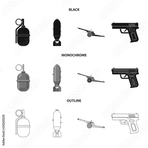 Vector design of weapon and gun icon. Set of weapon and army vector icon for stock.