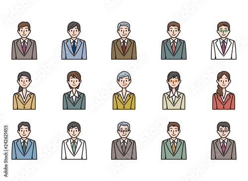シンプルなビジネススーツの男性女性イラスト・上半身・正面1