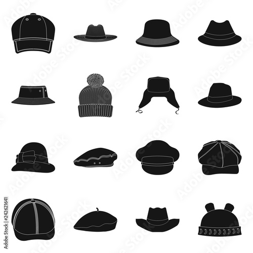 Vector design of headgear and cap icon. Collection of headgear and accessory stock symbol for web.