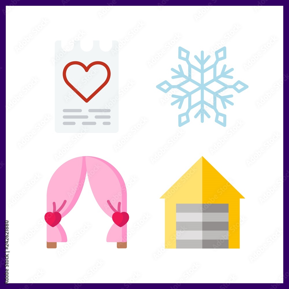 4 decor icon. Vector illustration decor set. snowflake and love letter icons for decor works