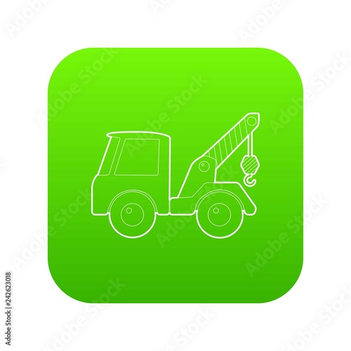 Car towing truck icon green vector isolated on white background