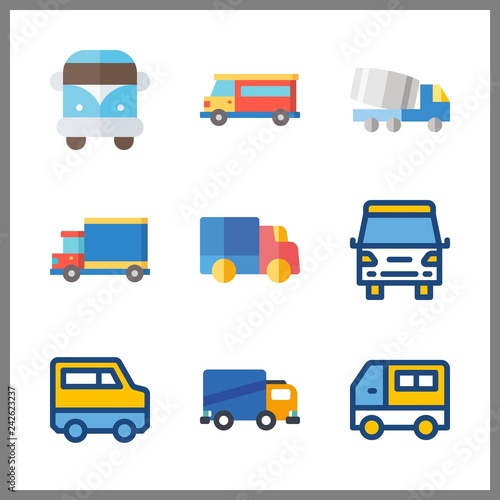 9 lorry icon. Vector illustration lorry set. van and trucks icons for lorry works