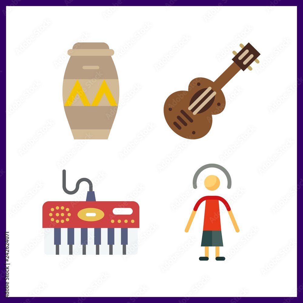 4 jazz icon. Vector illustration jazz set. spanish guitar and piano icons for jazz works 4 jazz icon. Vector illustration jazz set. spanish guitar and piano icons for jazz works