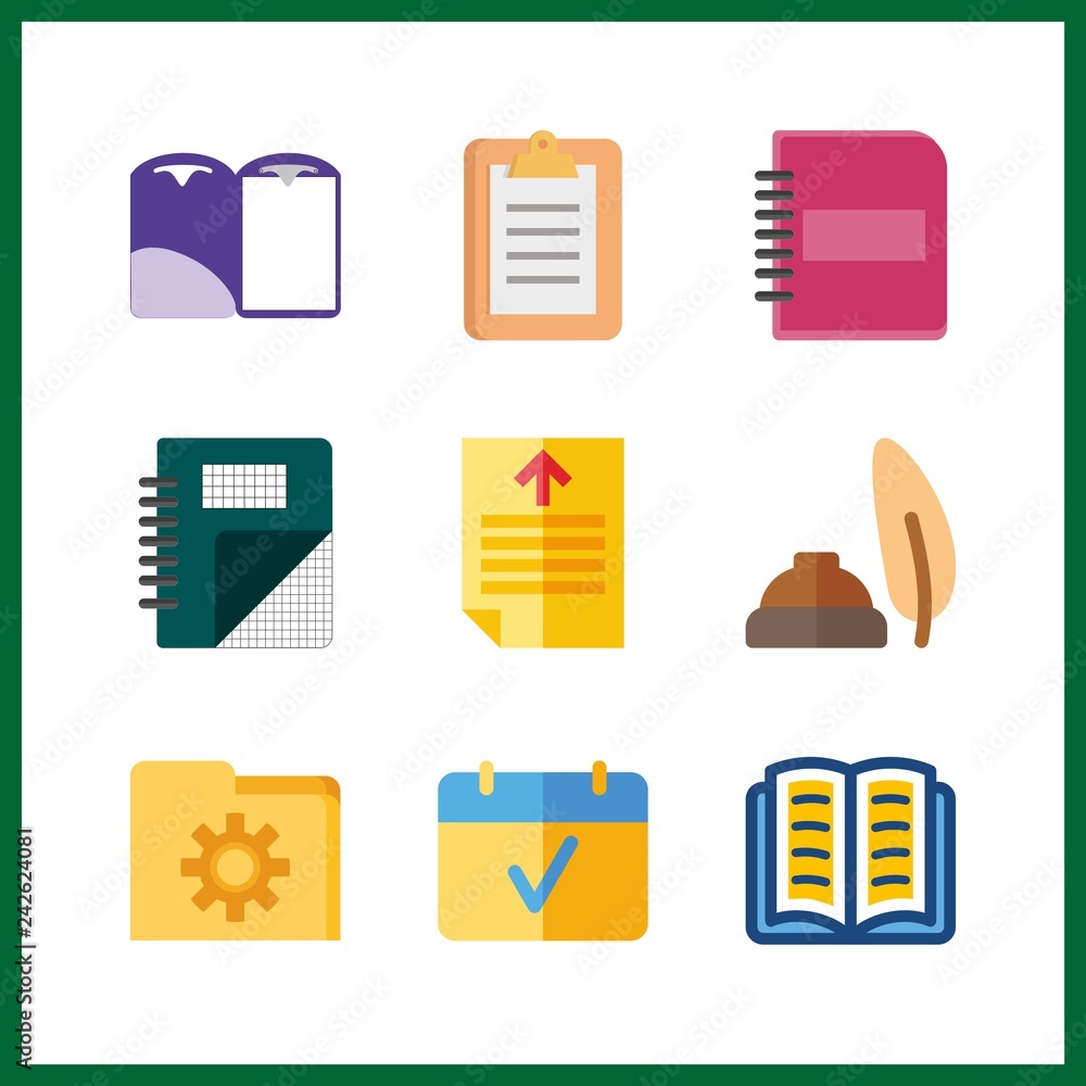 9 page icon. Vector illustration page set. notebook and open book icons for page works 9 page icon. Vector illustration page set. notebook and open book icons for page works