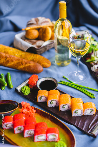 sushi rolls, asian food, tobiko rolls
