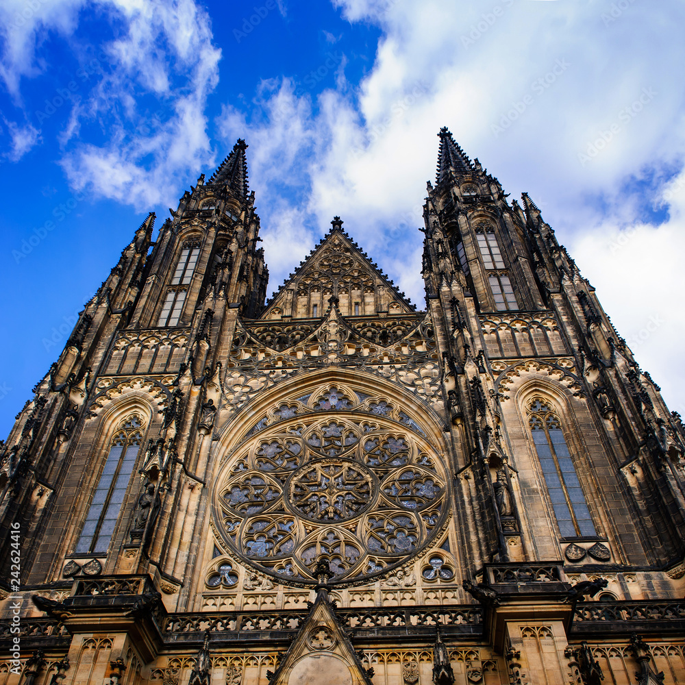 Front view of the main entrance to the St. Vitus cathedral in Prague, Czech Republic, Europe – Image