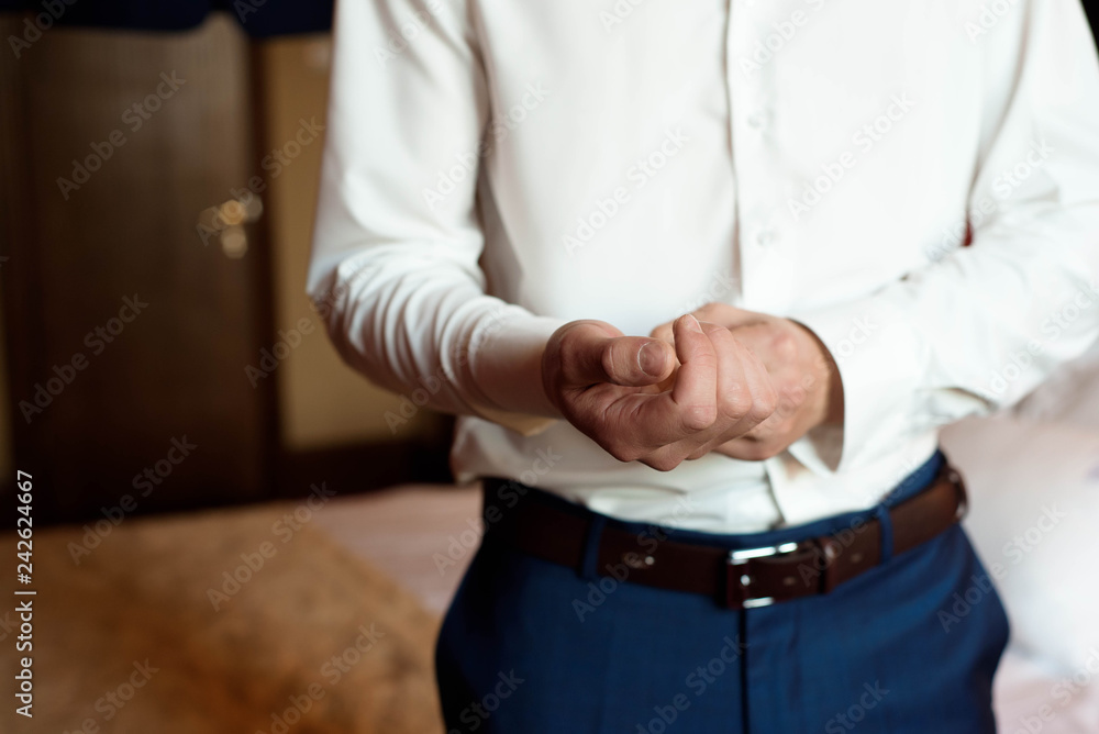 elegant businessman dressed costume before meeting with a partners