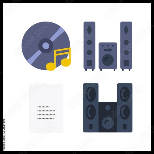 4 record icon. Vector illustration record set. sound system and receipt icons for record works