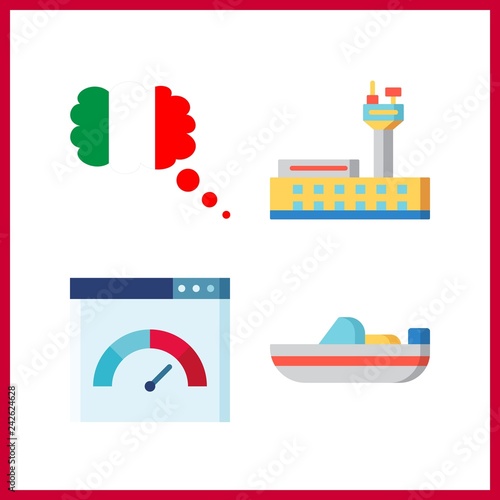 4 transport icon. Vector illustration transport set. speedometer and boat icons for transport works