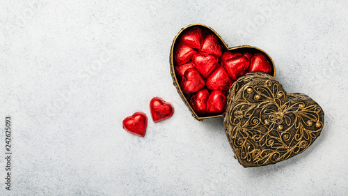 Heart shaped chocolate candies in gift box