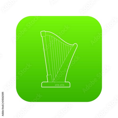Harp icon green vector isolated on white background