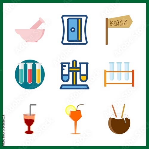 9 preparation icon. Vector illustration preparation set. pilon and test tubes icons for preparation works