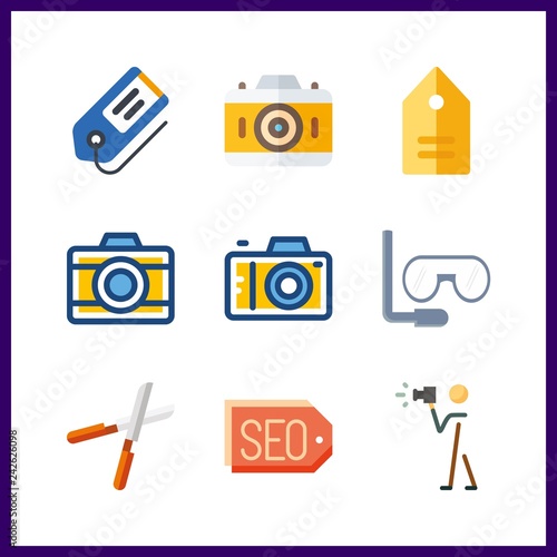 9 hobby icon. Vector illustration hobby set. pruners and tags icons for hobby works