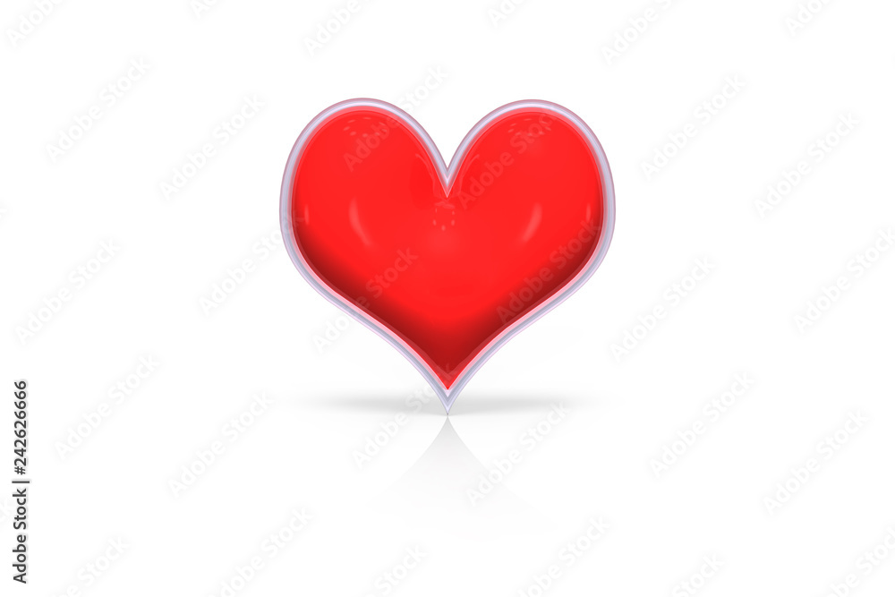 Red glossy love shiny heart shape - symbol Valentine's Day and wedding marriage isolated on white background with reflection effect, 3d render Red glossy love shiny heart shape - symbol Valentine's Day and wedding marriage isolated on white background with reflection effect, 3d render
