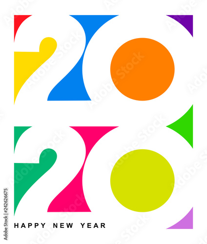 Happy New Year 2020 text design. Cover of business diary for 2020 with wishes. Brochure design template, card, banner. Vector illustration. Isolated on white background.