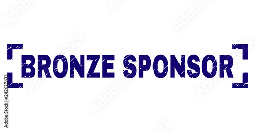 BRONZE SPONSOR label seal print with corroded style. Text label is placed between corners. Blue vector rubber print of BRONZE SPONSOR with corroded texture.