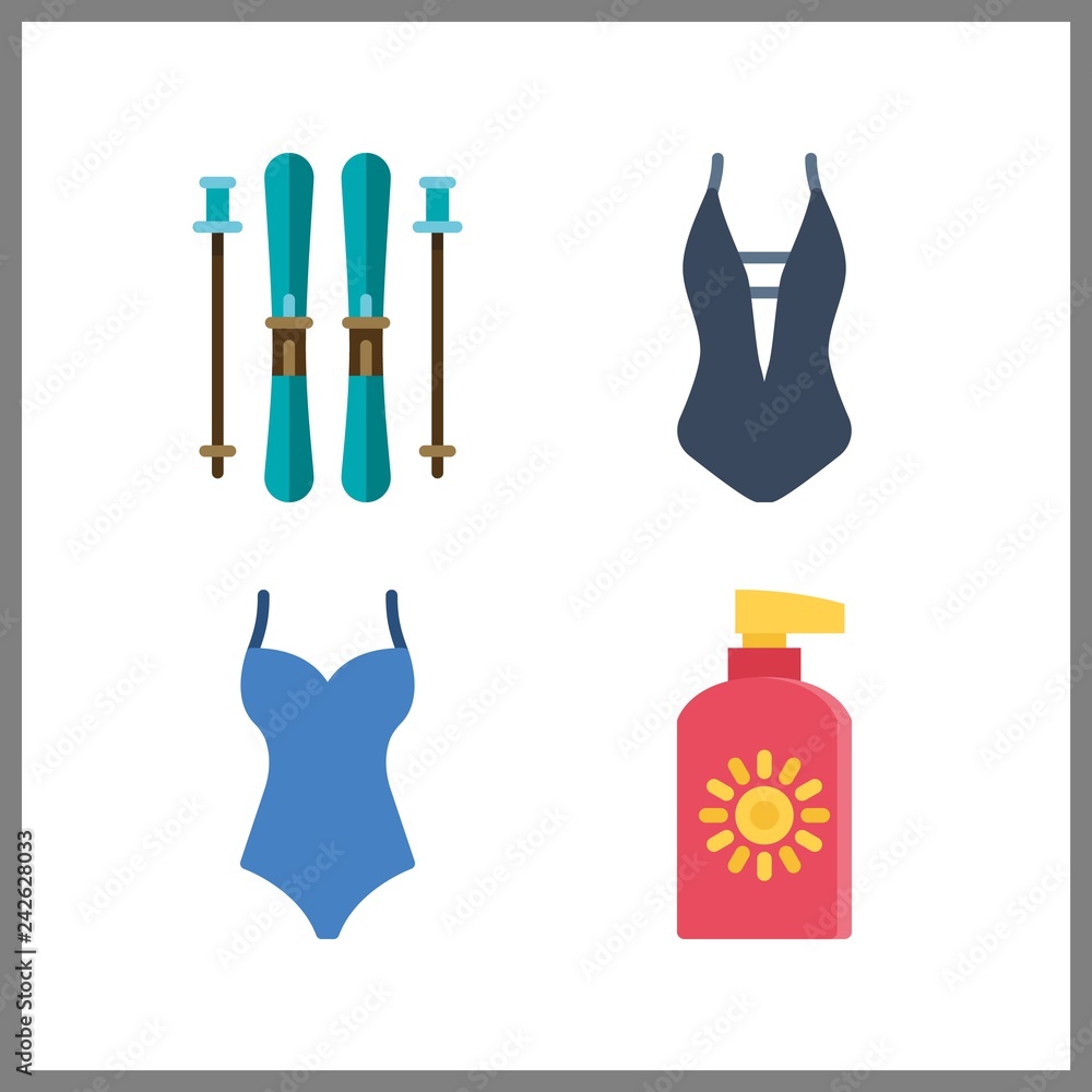 4 resort icon. Vector illustration resort set. sun protection and swimsuit icons for resort works 4 resort icon. Vector illustration resort set. sun protection and swimsuit icons for resort works