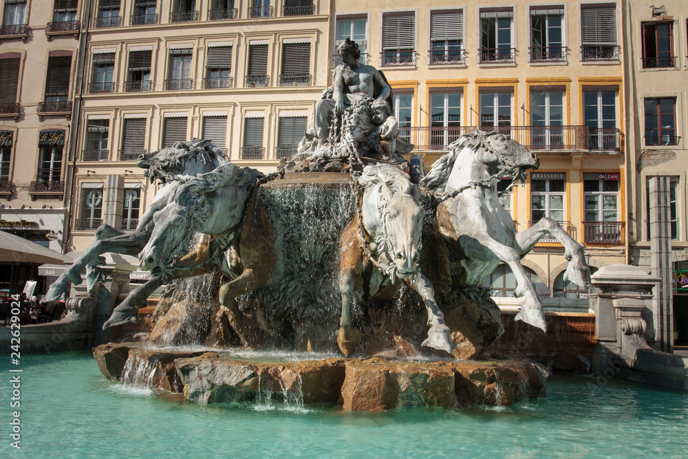 Lyon France 11-15-2018. Bartholdi fountain in Lyon France