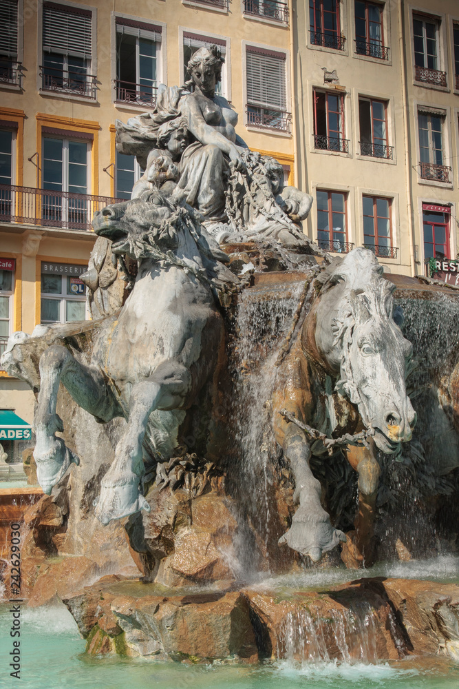 Lyon France 11-15-2018. Bartholdi fountain in Lyon France