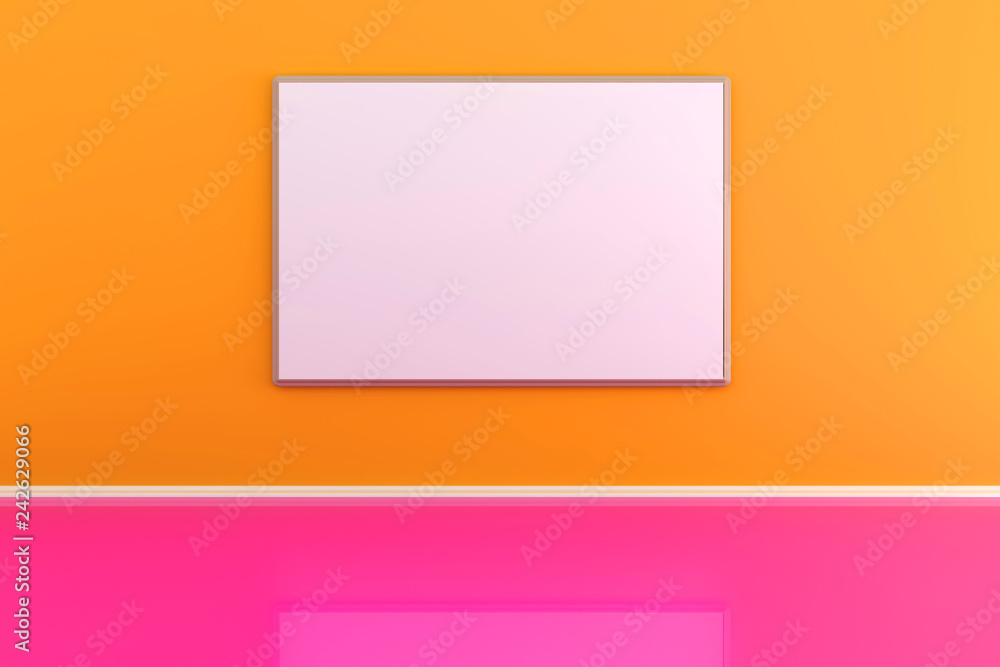 Fototapeta premium 3d illustration of a picture frame on the wall in an orange room.