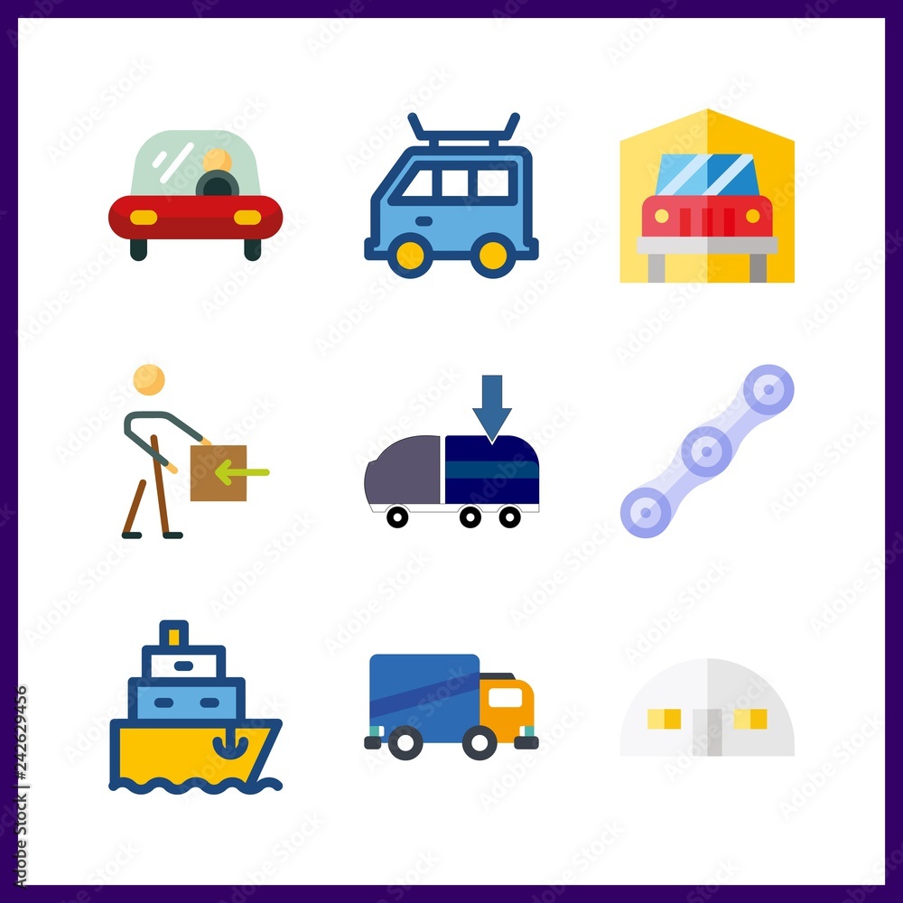 9 logistic icon. Vector illustration logistic set. ship and van icons for logistic works 9 logistic icon. Vector illustration logistic set. ship and van icons for logistic works