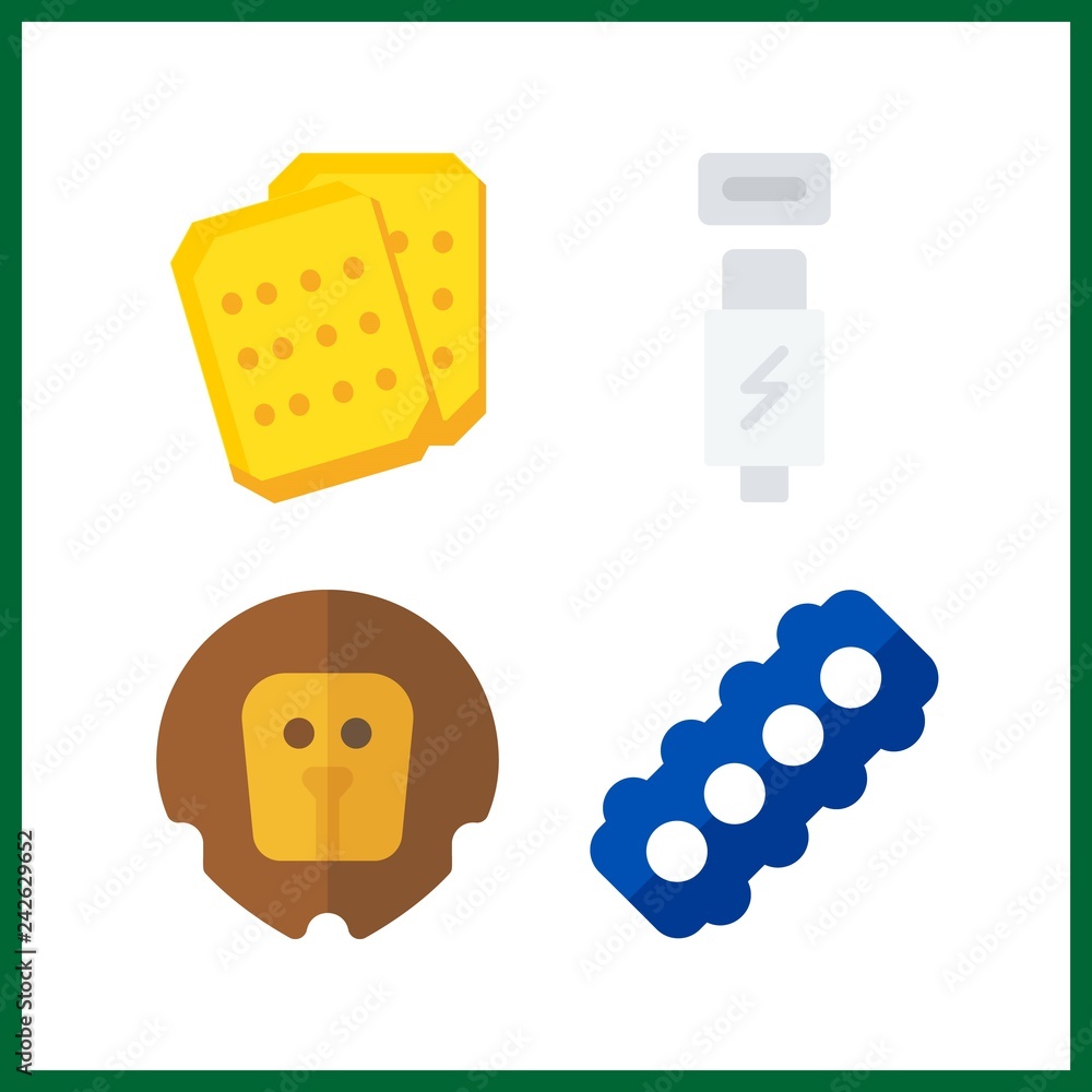 4 close icon. Vector illustration close set. usb cable and lion icons for close works 4 close icon. Vector illustration close set. usb cable and lion icons for close works
