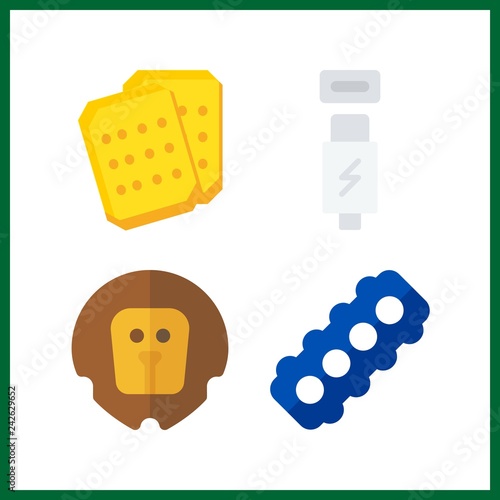 4 close icon. Vector illustration close set. usb cable and lion icons for close works