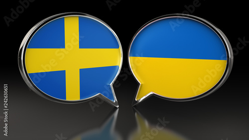 Free Download Sweden and Ukraine flags with Speech Bubbles. 3D illustration - GFXLoad
