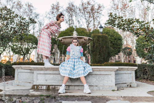 Street performers near fountain