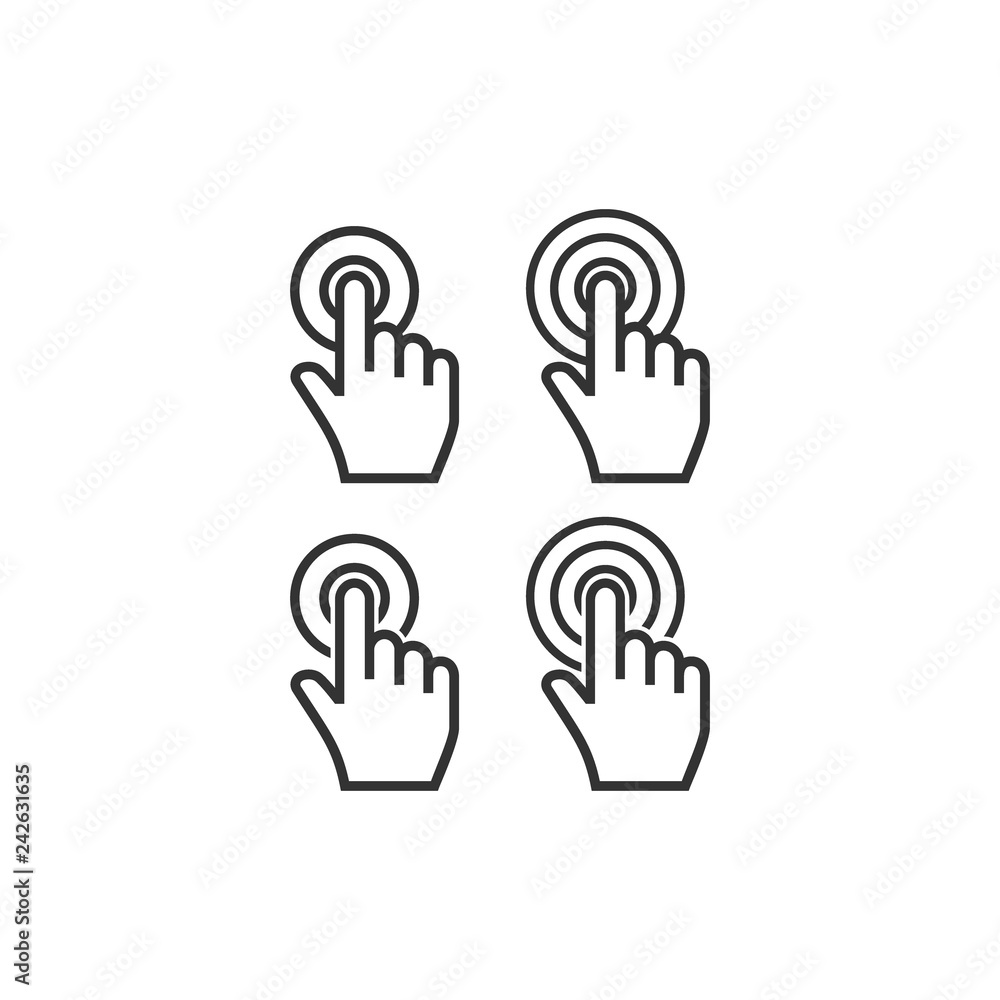 Cursor hand point finger click with circles vector icon set. Mouse cursor  hand click simple glyph icons. Stock Vector | Adobe Stock